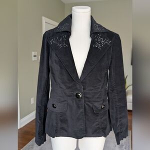V Cristina Women's Black Velvet Blazer Sequin Lapels Y2K Size L